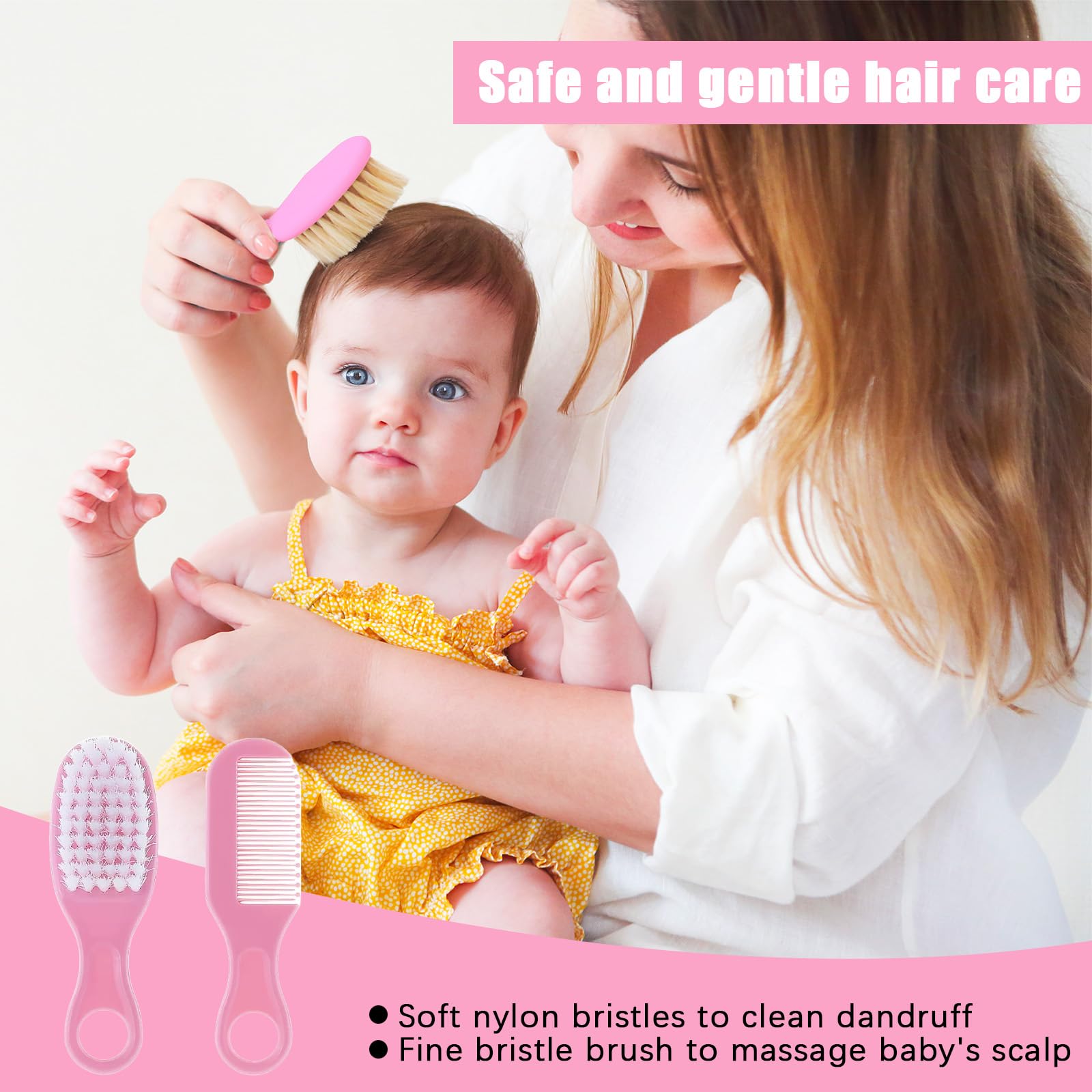 12Pcs Trousse de Soin Bebe Naissance, Trousse de Toilette Bebe, Sets et Trousses de Toilette, Ensemble Sécurité pour Bébé Sans BPA, Produits Puériculture our Les Voyages et Maison (Rose)