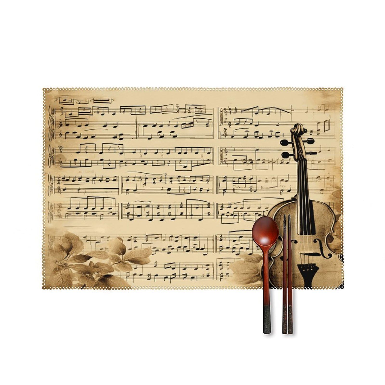Music Notes on Old Paper Placemats Set of 4 Canvas Place Mats Non-Slip Heat Resistant Table Mats Washable Waterproof Placemat Wipeable Tablemats for Kitchen Dining Decor Place Mat