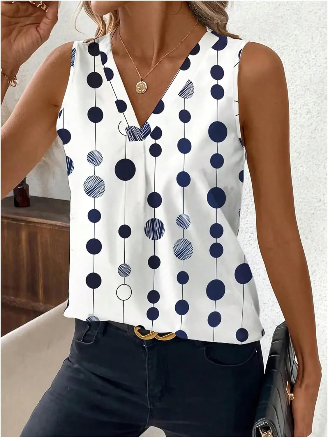 SOLY HUX Women's Summer Tank Tops Polka Dots V Neck Sleeveless Casual Going Out Top - Image 3