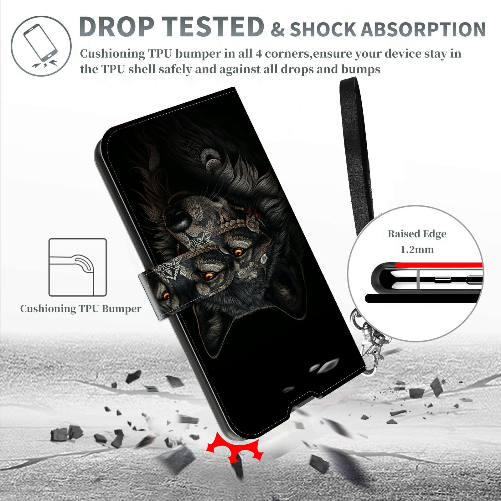 Amazon.com: SROJDHFJB Black Wolf for Blackview Shark 8 Wallet Case