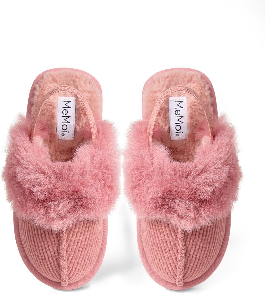 MeMoi Girls Corduroy Microfiber & Fluffy Faux Fur Slipper Slide