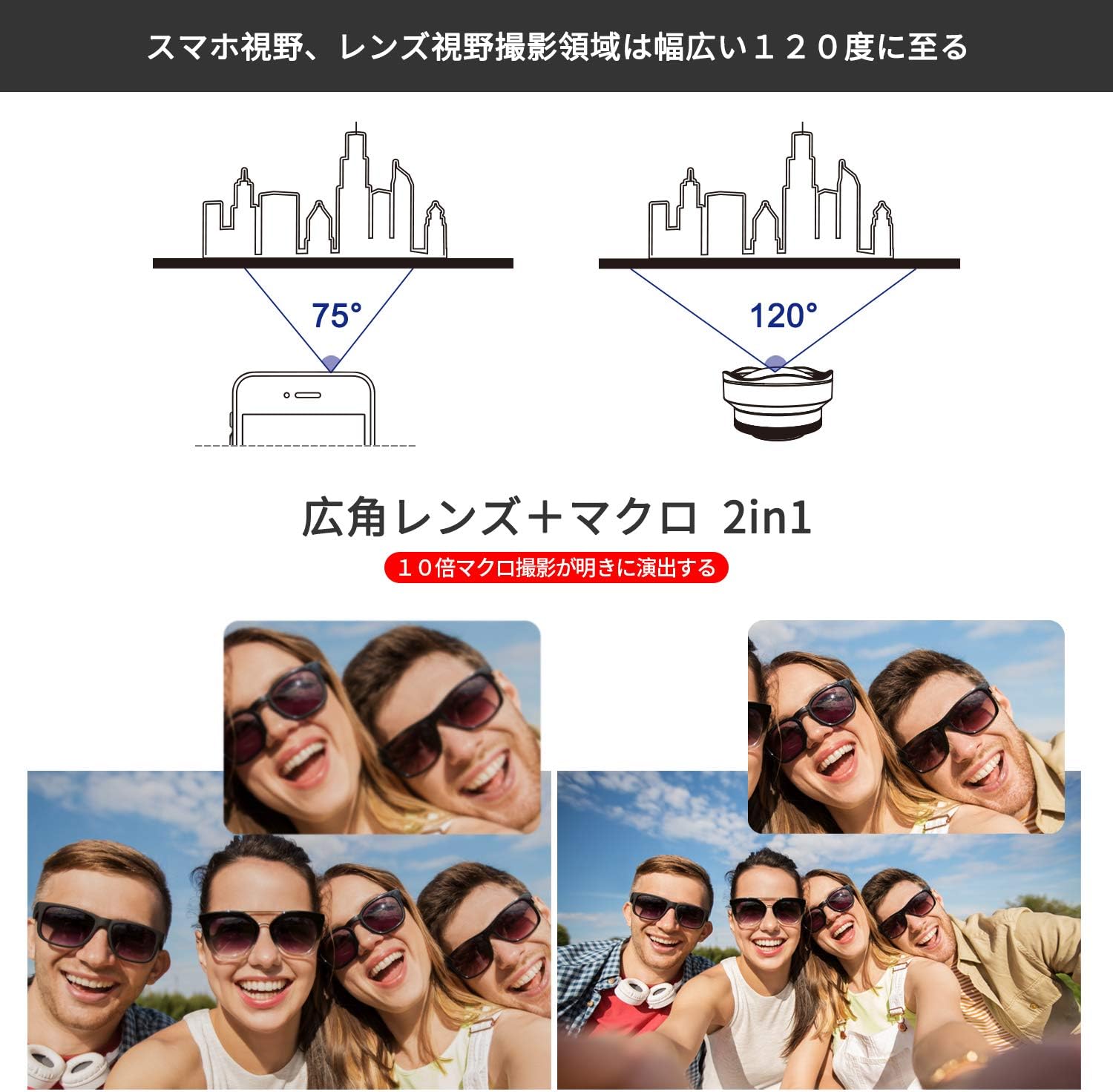 Amazon スマホレンズ 0 6倍広角レンズ 15倍マクロレンズ 歪みなし 携帯レンズ 2in1 高画質 自撮りレンズ クリップ型iphone Xperia Android全機種対応 簡単装着 三年保証 Tollgo スマートフォン用カメラレンズ