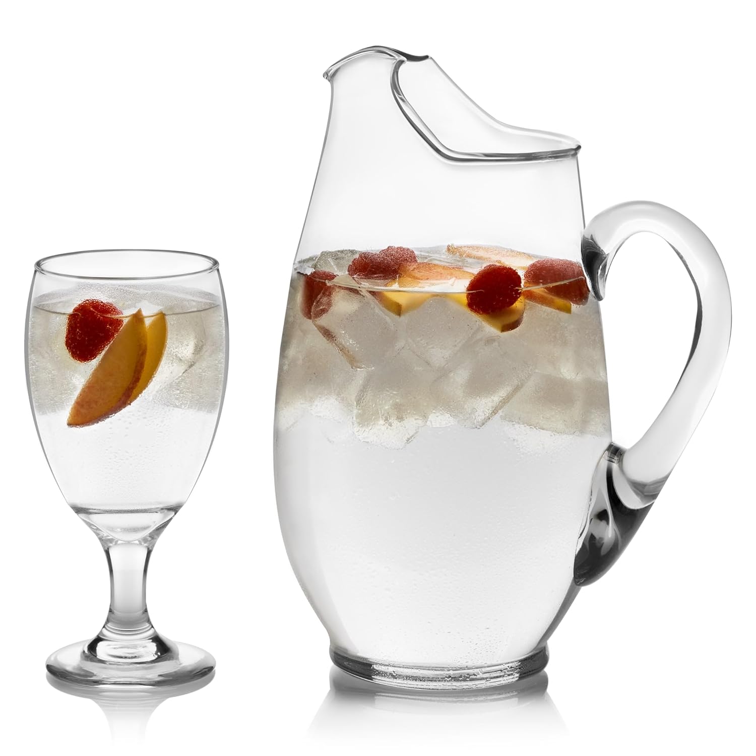 Libbey Carolina Entertaining Set with 6 Glass Goblets and Large Glass Pitcher Clear Elegant Water Goblets Modern Lemonade