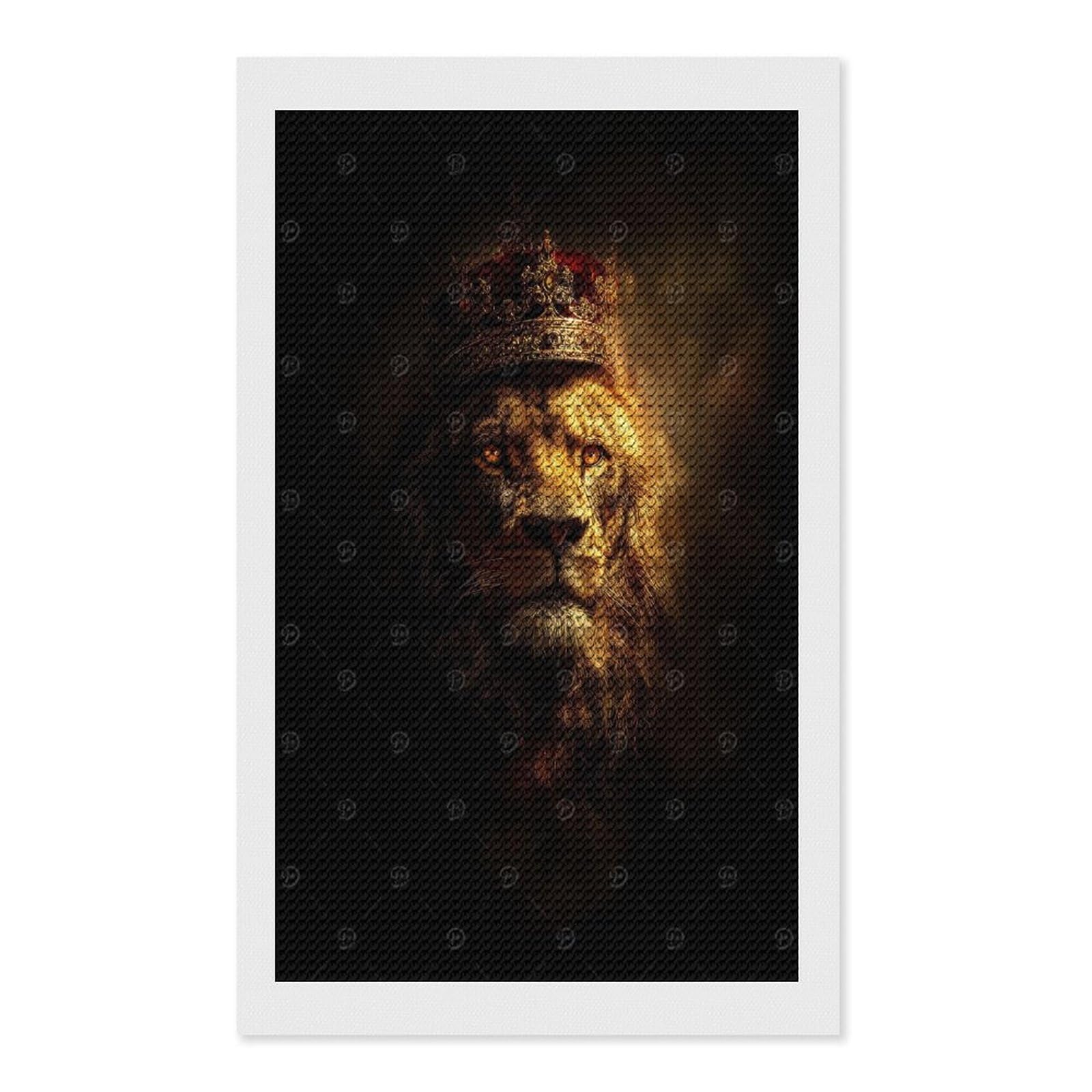 Junmoney Lion King Portrait with Crown Diamond Art Canvas 12"x20", for Teens, Nice Detail and Sparkle, Farmhouse Decor, Festive Craft Gift, Easy to Enjoy