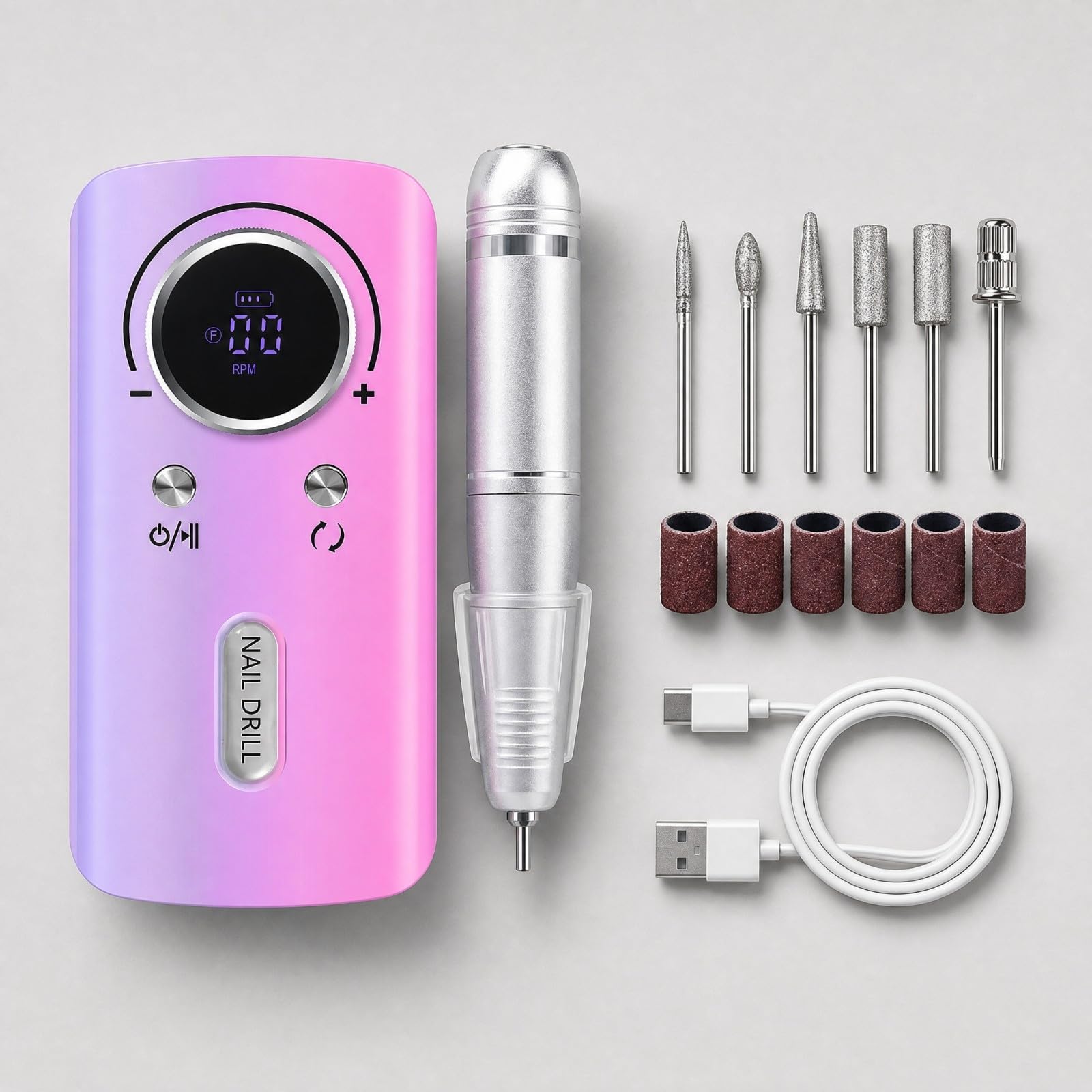 Set di Manicure e Pedicure Elettrico con Display Digitale Tagliaunghie Elettrico Professionale per Motura Unghie, Bianco