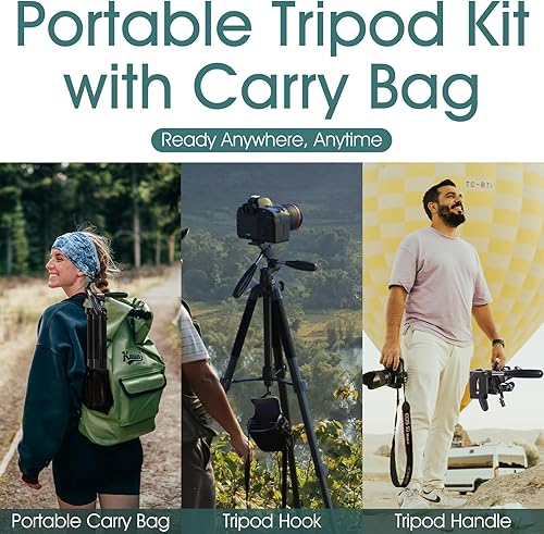 Miniatura 7 de UBeesize Trípode de cámara de 74 pulgadas con soporte para teléfono y control remoto, soporte de trípode resistente con bolsa portátil para teléfono