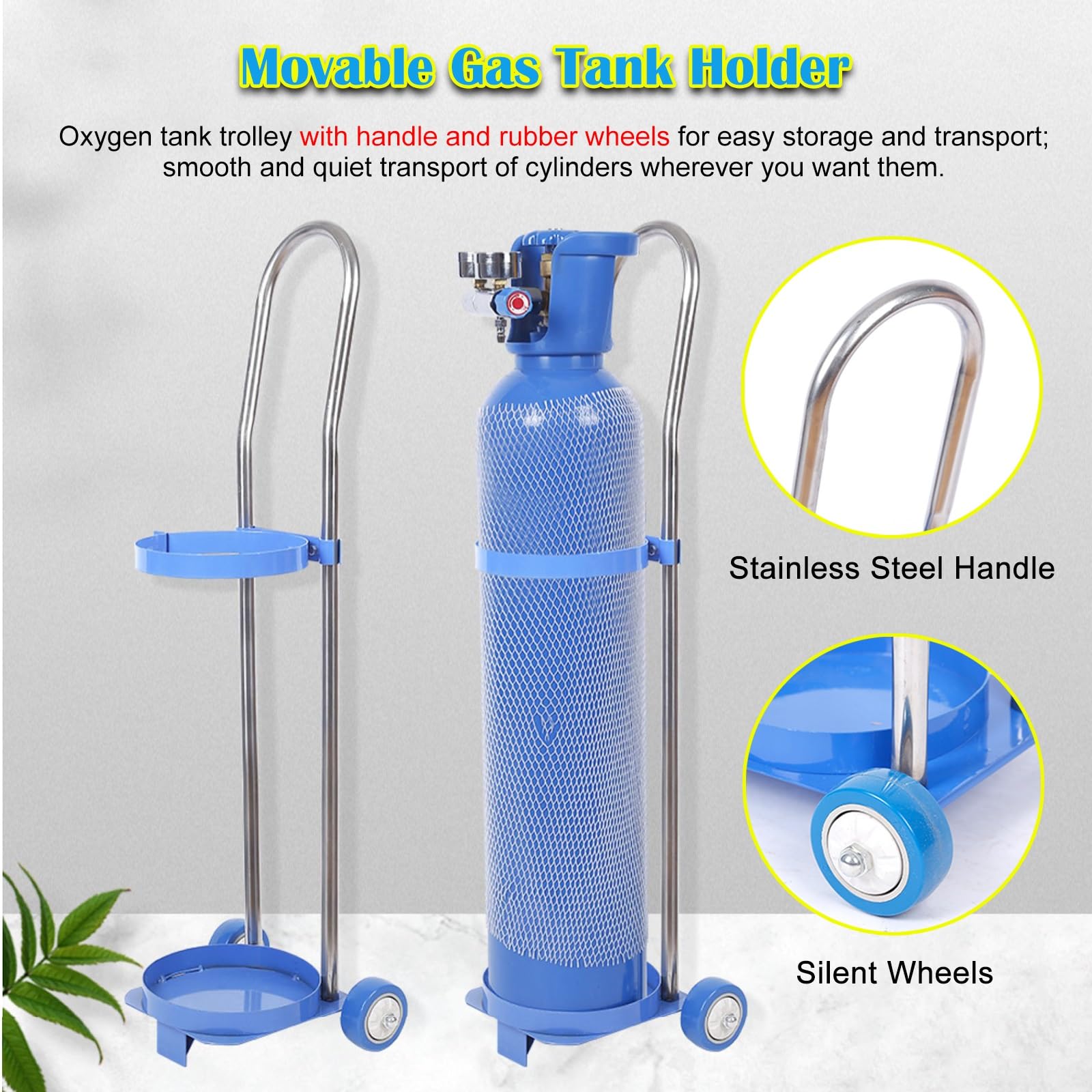 Carro cilíndrico de gas para botellas de 10 a 20 litros, carrito portátil con ruedas y asa para tanques de propano y argón, transporte y almacenamiento
