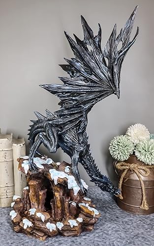Miniatura 7 de Ebros - Estatua de dragón oscuro de invierno grande con hielo congelado, estatua de cría de dragones de 18.5 pulgadas de alto, Dungeons Dragons