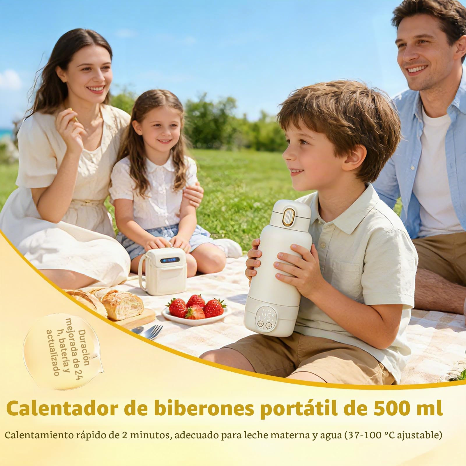 Calienta Biberones Portátil Sin Cable,14000mAh Calentamiento Rápido 2 Min | Calentador de Biberones Acero Inoxidable 316, para Leche Materna Agua Fórmula, Viaje Coche Noche, 500ml