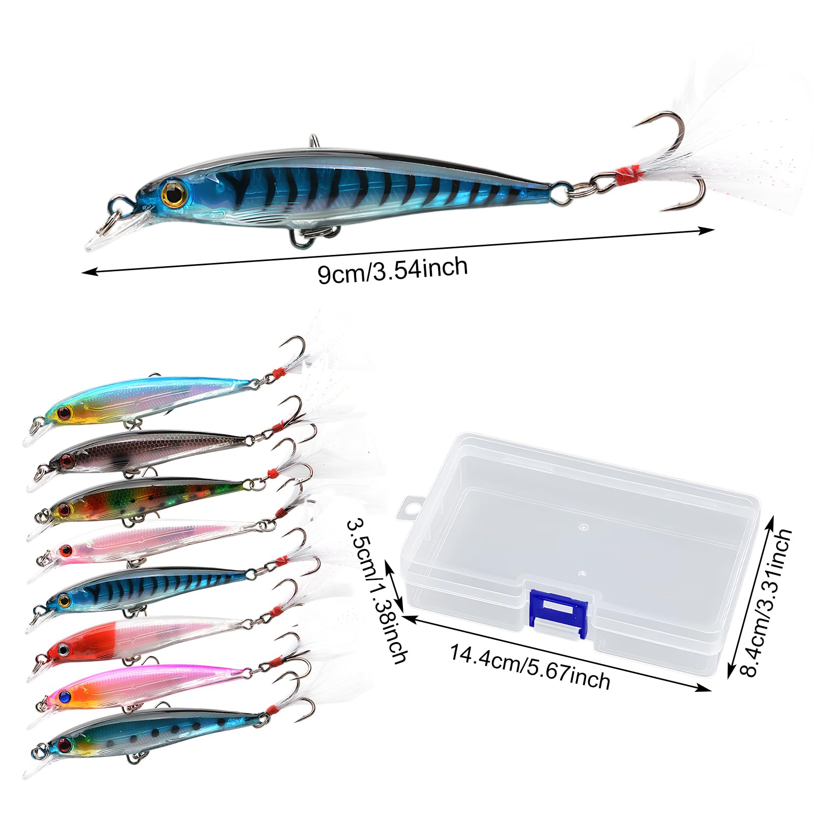 Kit de Señuelos de Pesca con Caja – 8 Piezas Señuelos Spinning Artificiales 3D Realistas para Trucha, Lubina, Perca y Black Bass – Accesorios para Pesca en Agua Dulce y Salada — view 2