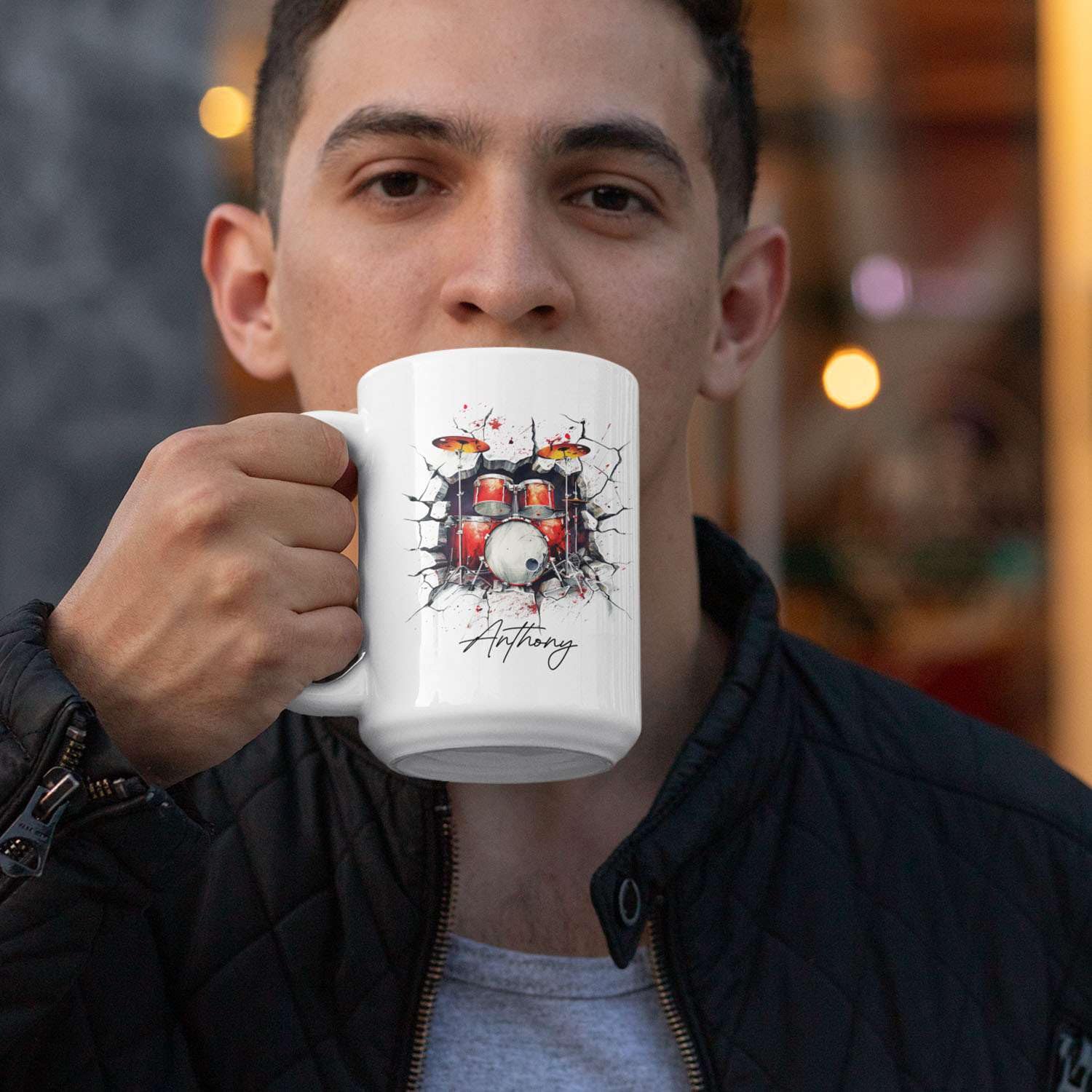 Custom Funny Skeleton Band Member Mug - Personalized Name Ceramic Cup For Drummers, 11oz Or 15oz