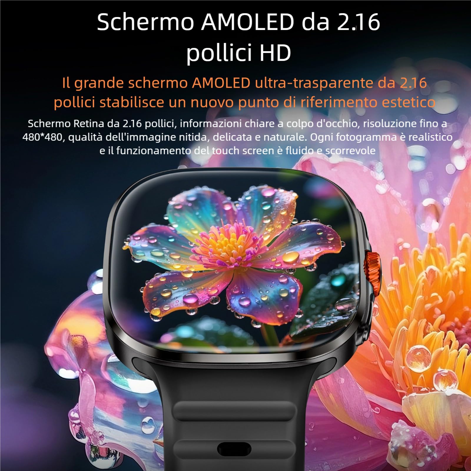 LOKMAT 4G Scheda SIM Smart Watch Android, Schermo AMOLED Grande 2.16'' 3GB+32GB Smartwatch per Uomini e Donne con Camera Rotante WiFi GPS, Orologio Tracker di Attività Fitness 1150mAh (Nero)