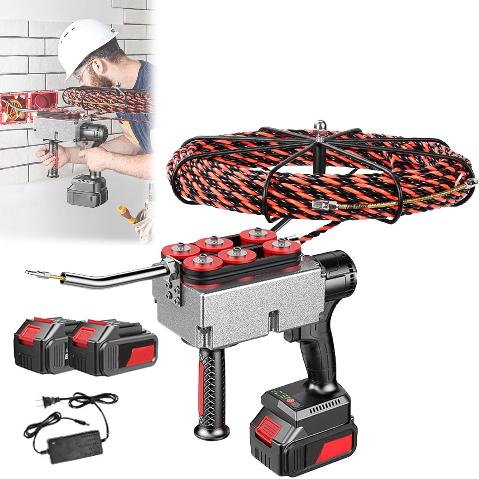 Automatic Wire Stringing Machine,Electric Cable Wire Threader,Electric Cable Wire Threader,Cable Threading Tool,for Indoor High-Voltage Cable Conduit Installation 15MeterLeadWire-2batteris(15cells)