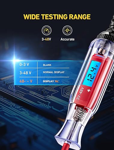 Miniatura 3 de Probador de circuito automotriz resistente de 3-48 V con pantalla de voltaje LCD digital retroiluminada, luz de prueba de CC con cable de resorte