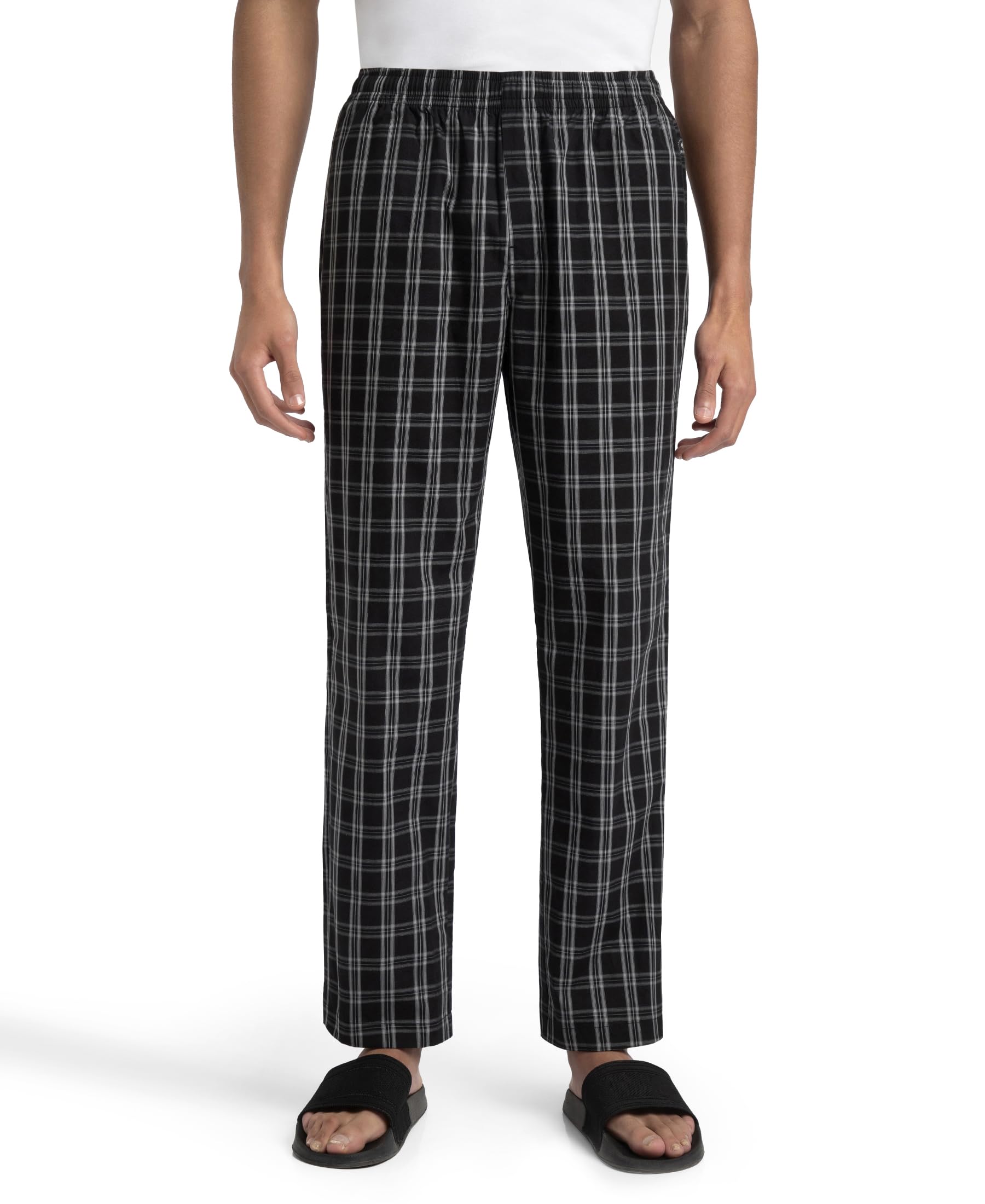9009 Men's Super Combed Cotton Woven Fabric Regular Fit Checkered Pyjama with Side Pockets_Black & White_M