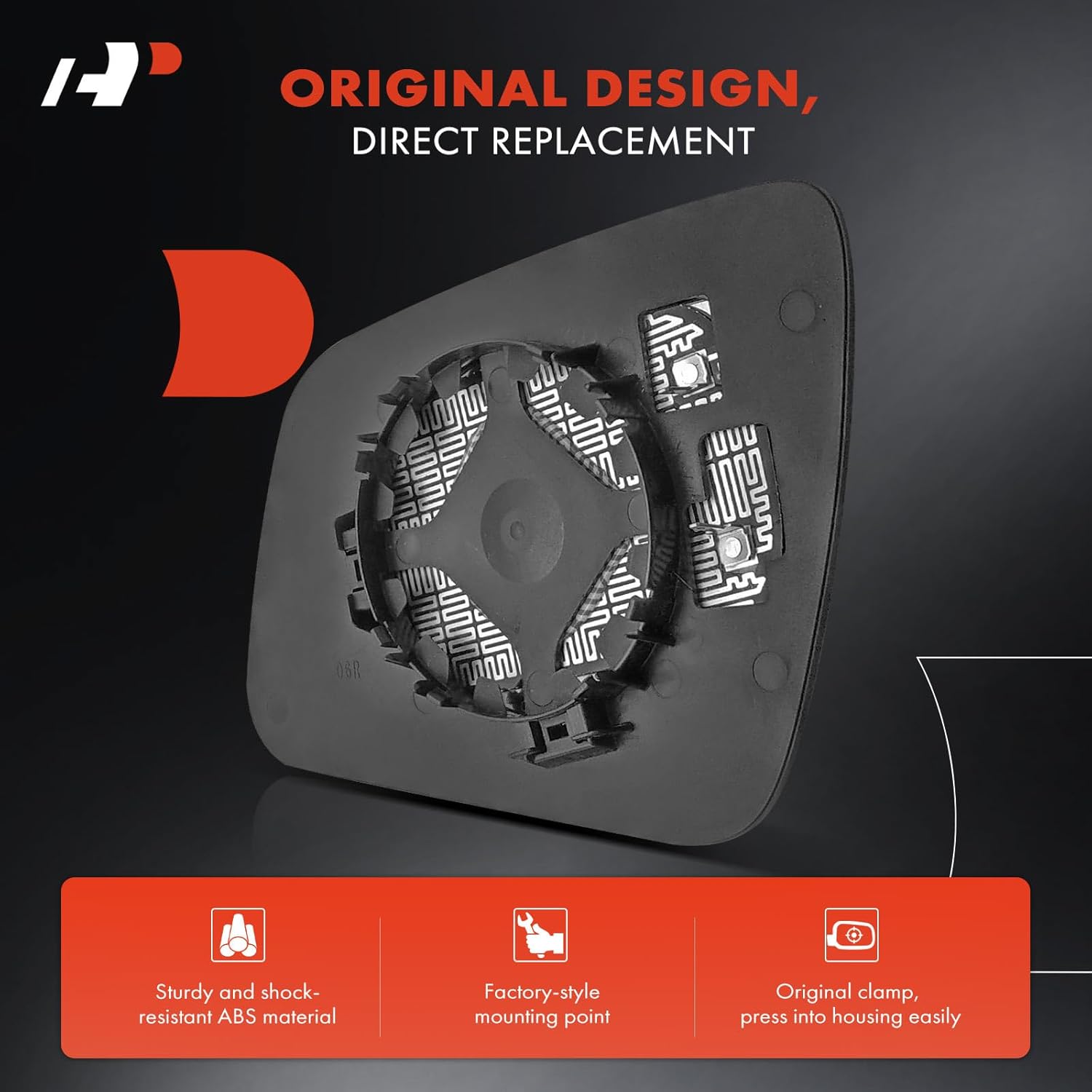 A-Premium Right Passenger Side Power Heated Mirror Glass - Compatible with 2008-2012 Mercedes-Benz C250, C230, C300, C350, C63 AMG - without Auto Dimming Cable, 4-3/4 inch x 6-5/16 inch x 7-15/16 inch