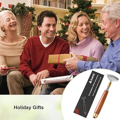 Miniatura 8 de Rascador de espalda, rascador de espalda de metal, mango telescópico de madera con bola de rodillo de acero, garra ancha, herramienta de masajeador