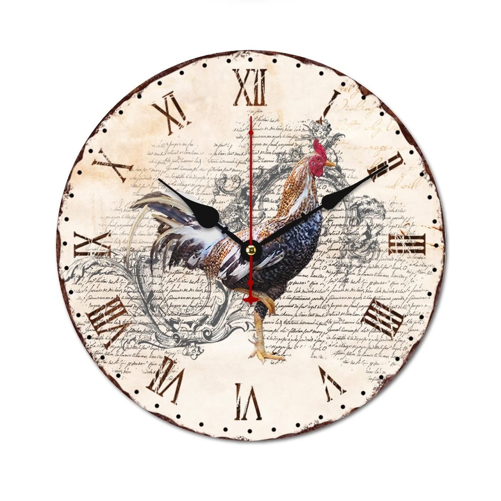 Horloge ronde en bois avec coq rustique, la qualité quartz chez soi