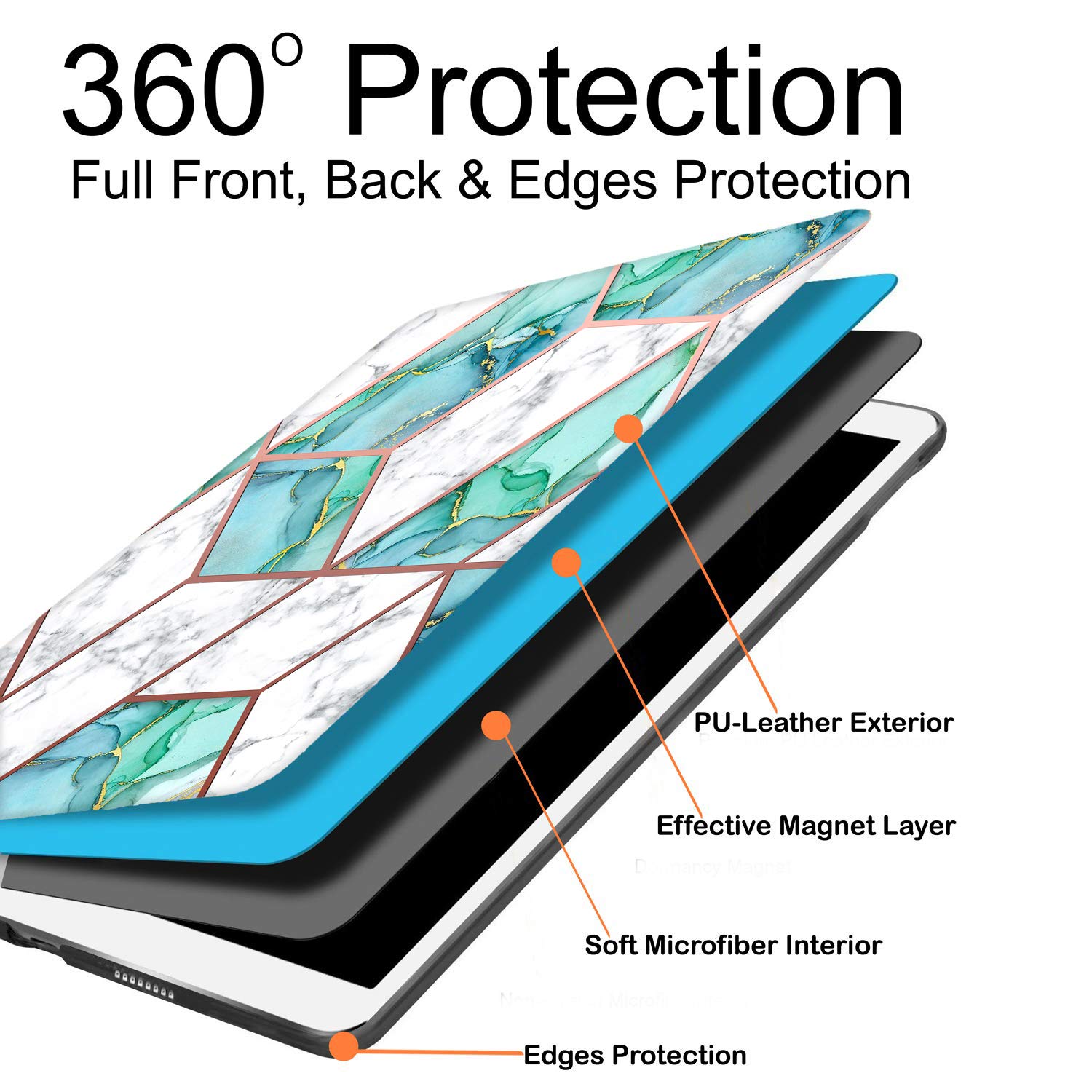 DuraSafe Cases Do iPad 8th 2020 7th 2019 generacji [iPad 8 iPad 7] 10,2 cala Smart Auto Sleep / Wake Slim profil z regulowanym kątem patrzenia stojak z nadrukiem Flip Cover - marmur zielony