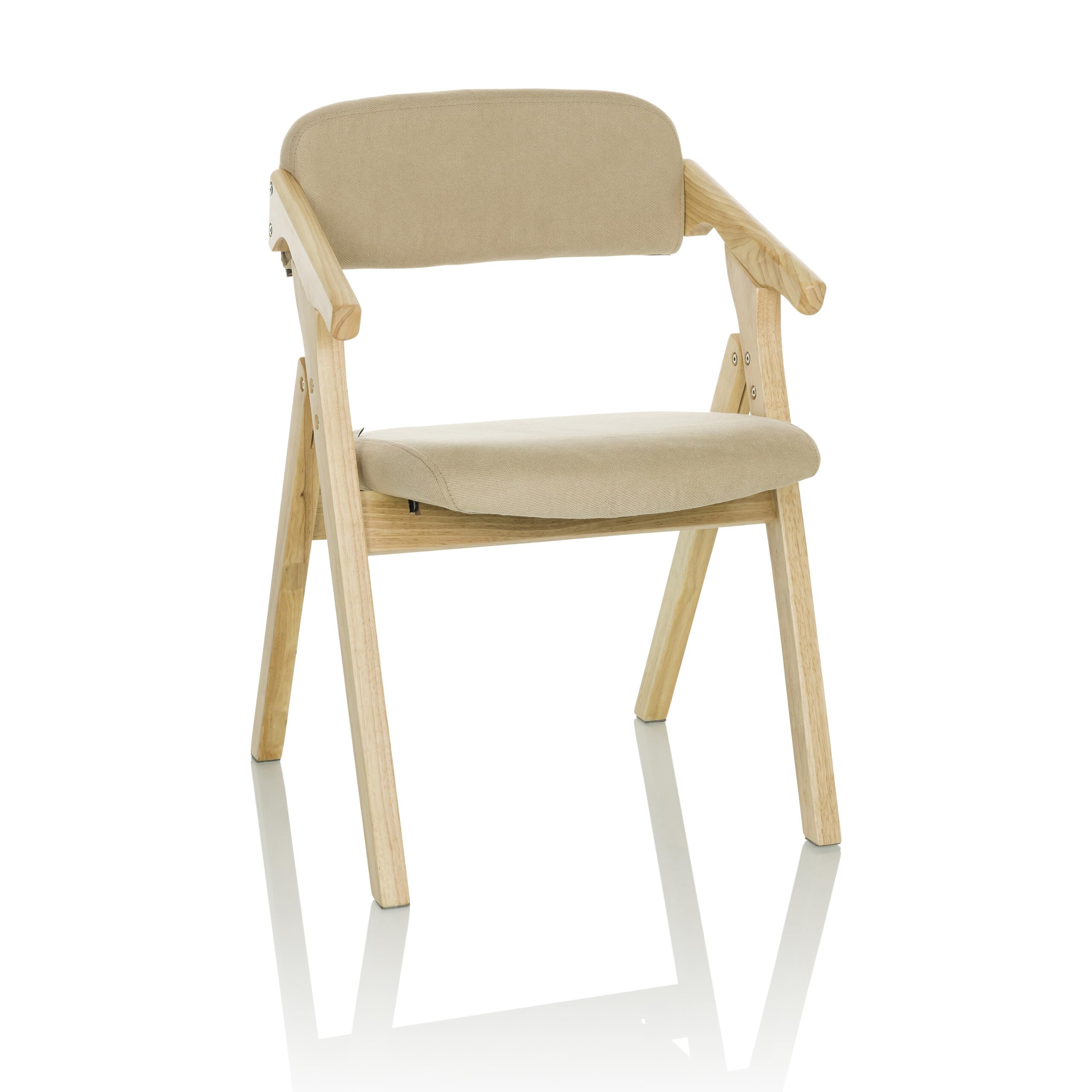 hjh OFFICE Silla Plegable tapizada SCANDIO Silla de Visita Silla Plegable de Madera, cargable hasta 120 kg, Beige, 729443