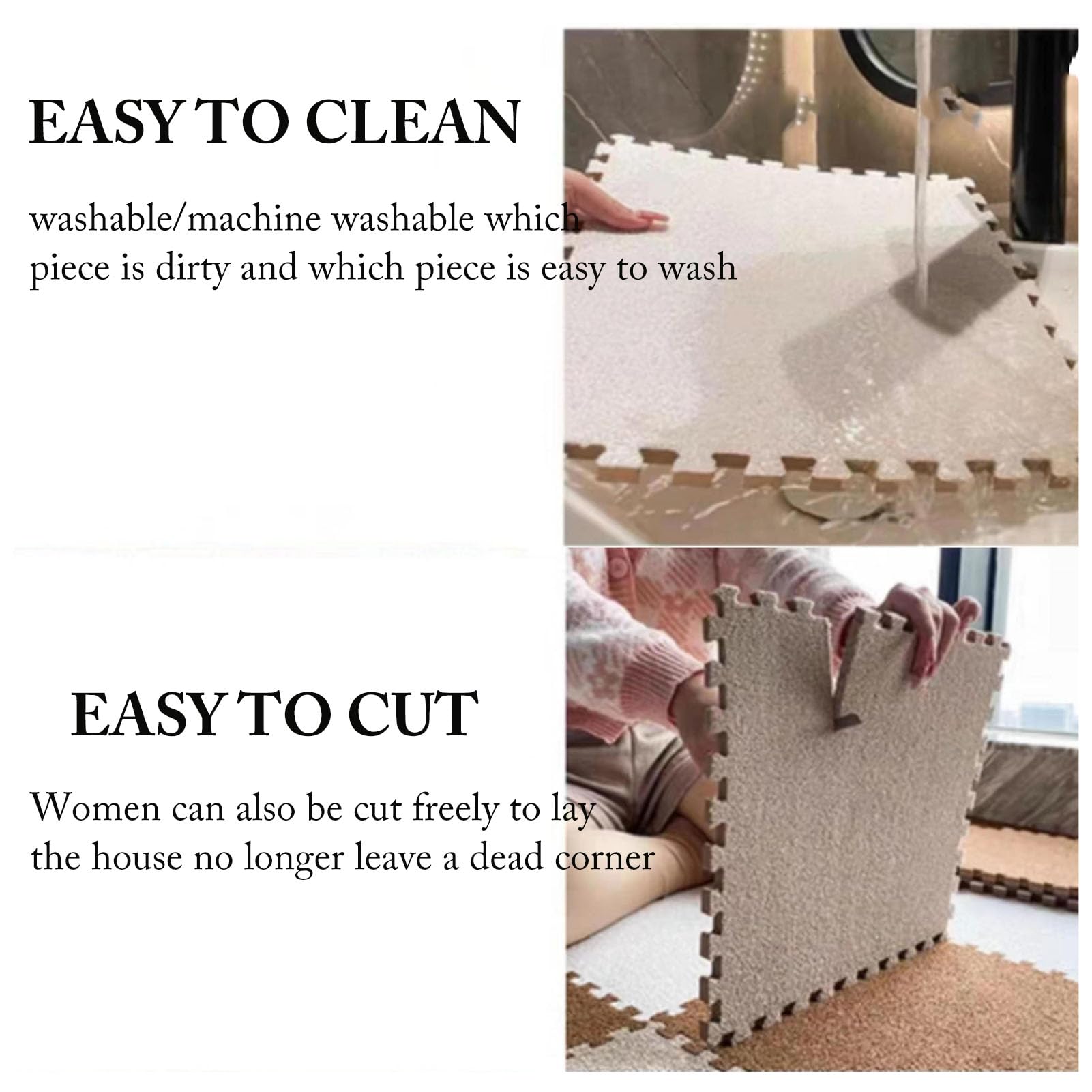 Tappeto a Incastro Splice, Tappeto Corto in Schiuma di Peluche, Puzzle, 100 Piastrelle in Schiuma ad Incastro, Tappetino Antiscivolo, tappeti Morbidi per la casa,Beige
