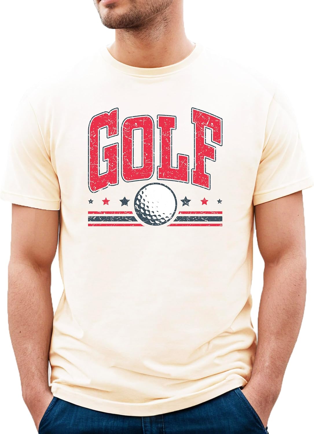 Red White & Blue Golf Shirt for Men Golf Ball and Stars T-Shirt for Golfer
