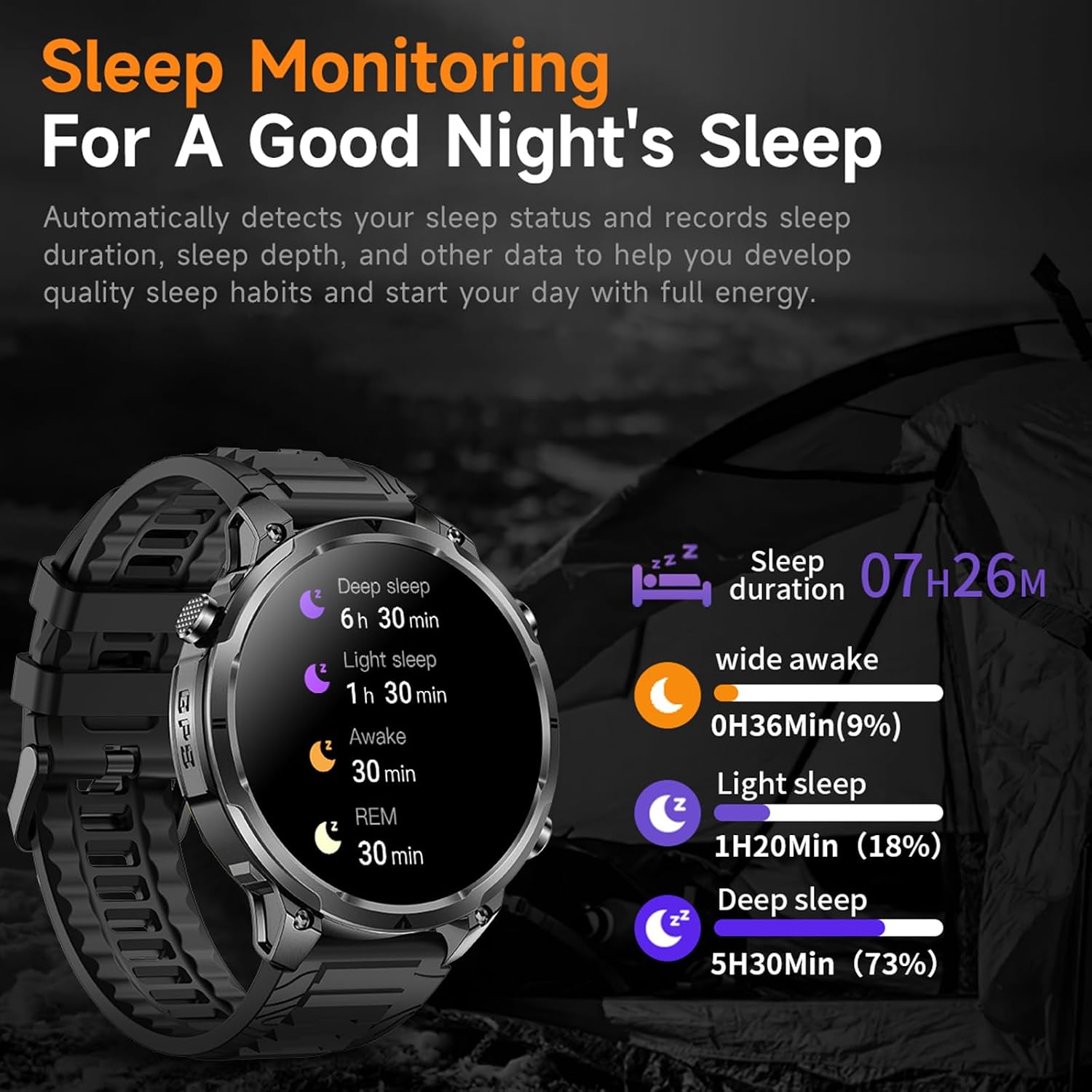 GPS Military Smart Watches for Men Fitness Watch with Altitude Compass Multiple Heart Rate Monitor Sleep Monitor Flashlight for Android iOS