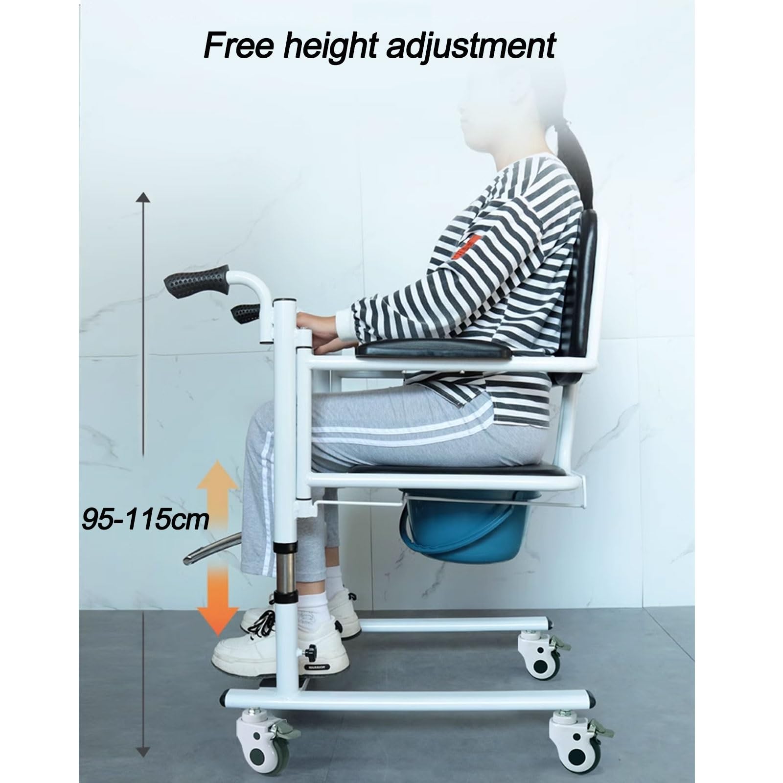 Silla de Traslado de Pacientes, Silla de Ruedas Elevadora de Enfermería, con Asiento Dividido en 180 °, for Adultos, Discapacitados y Ancianos, Carga Máxima: 150 Kg/330 Libras (Size : D)