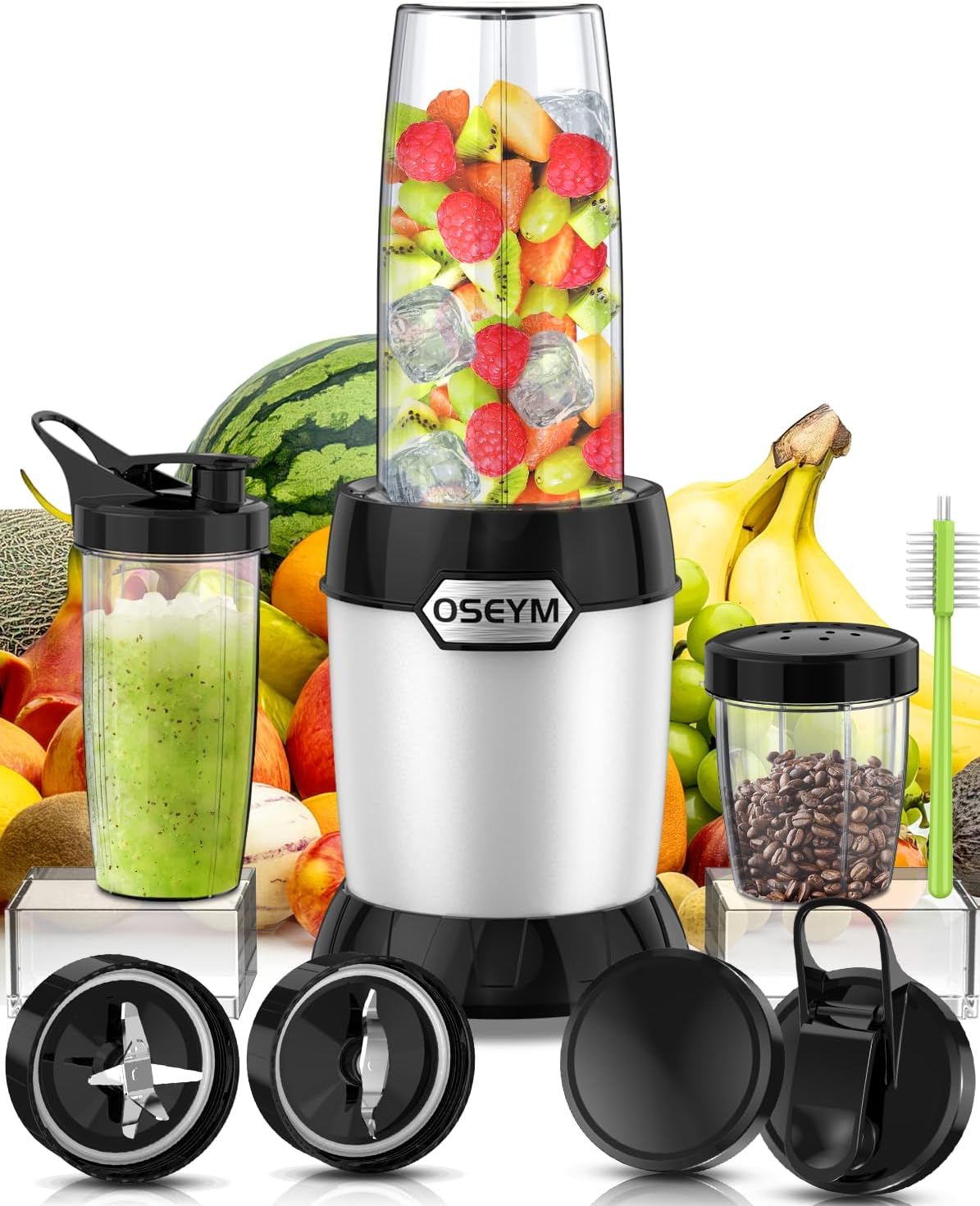 OSEYM Blender for Shakes and Smoothies, Large Size Personal Blenders for Kitchen Max 1000W High Power with Blending and Grinding, Countertop Blenders with 2 * 27 Oz & 10 Oz BPA Free Travel Cup and Lid