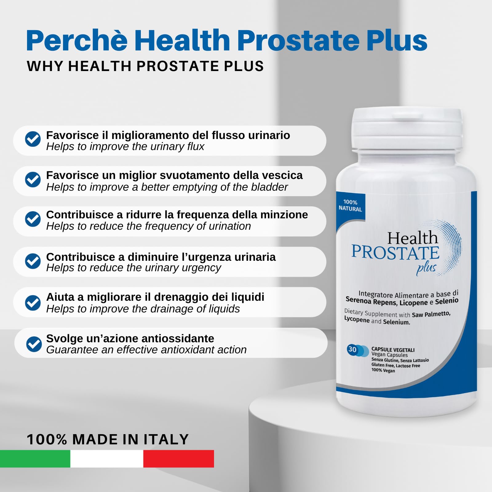 Health Prostate Plus | Integratore Prostata e Vie Urinarie Maschili con Serenoa Repens, Licopene e Selenio | Confezione da 30 capsule
