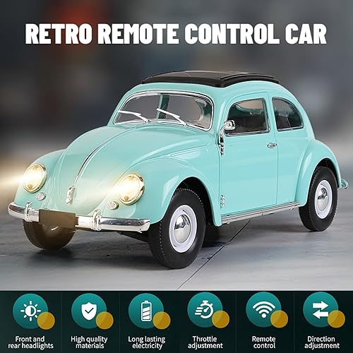 Miniatura 2 de Auto a control remoto, escala 116 Classic Beetle 1950, modelo de juguete para niños, 2.4 GHz, 4 canales, tracción trasera, con luces LED y batería