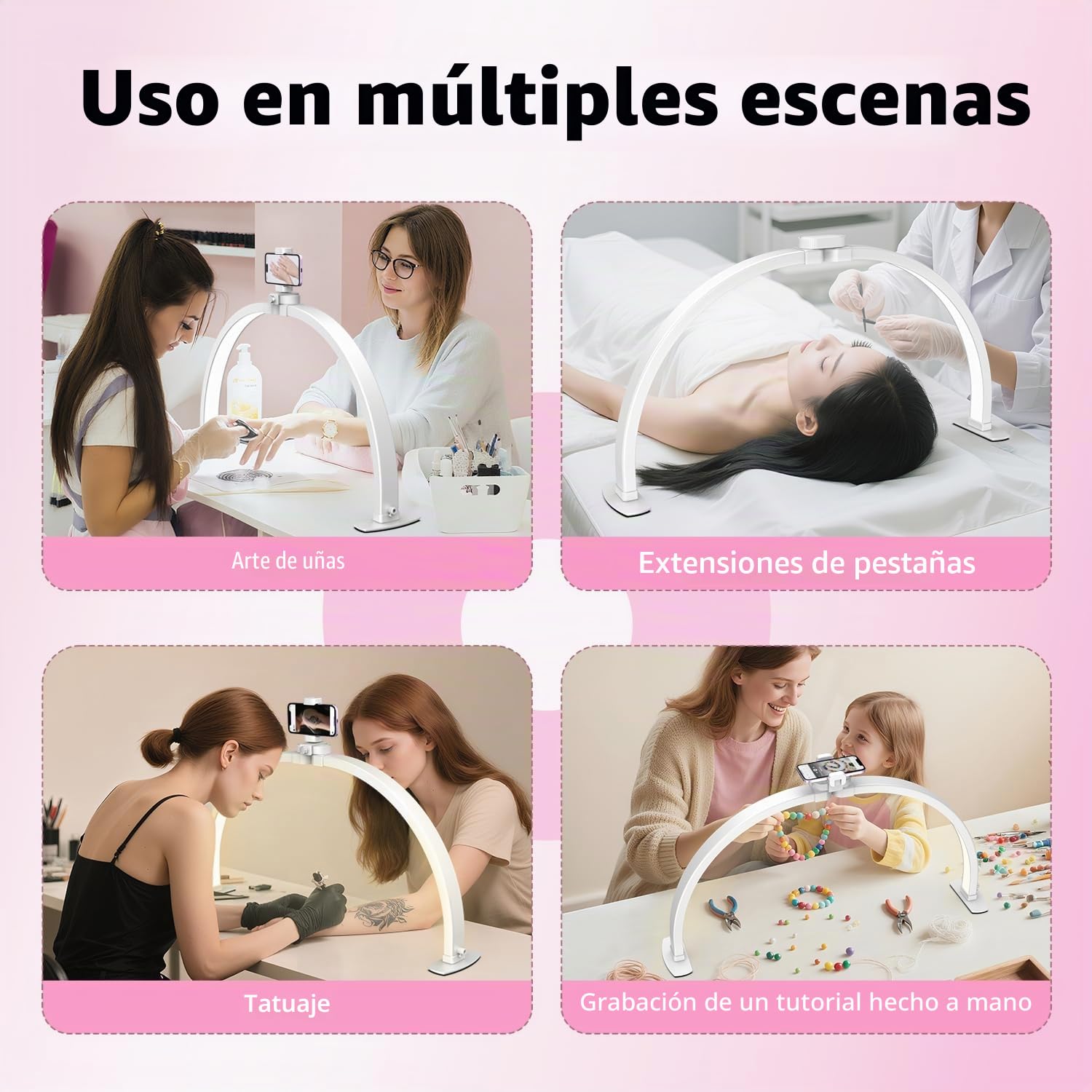 yAyusi Luz de Media Luna con Soporte para Teléfono Móvil, 74CM 35W Plegable Lámpara LED de Luna, 3 Modos, 10 Niveles de Brillo Ajustables, Adecuado para Belleza/Arte de Uñas/Tatuajes