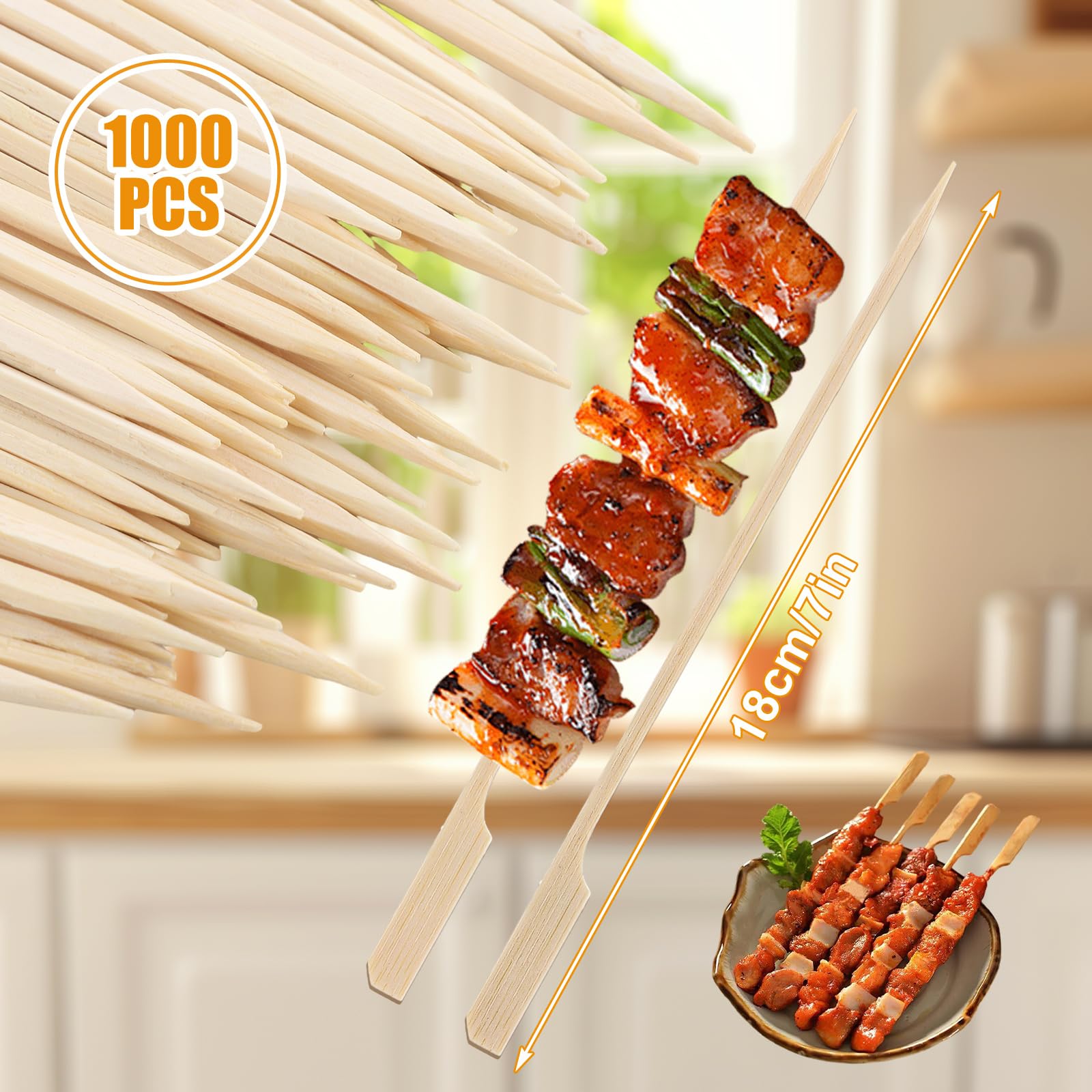 1000 spiedini in legno da 18 cm, bastoncini di bambù naturale per barbecue, fontana di cioccolato, buffet e satay, bastoncini multiuso per kebab e decorazioni di frutta