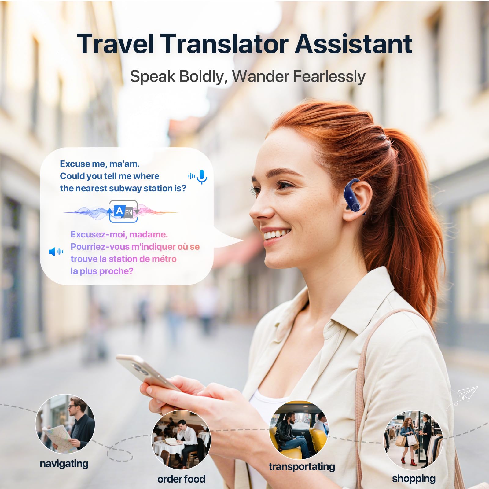 AI Translation Earbuds 166 Languages 60hr Battery Blue - Dettaglio
