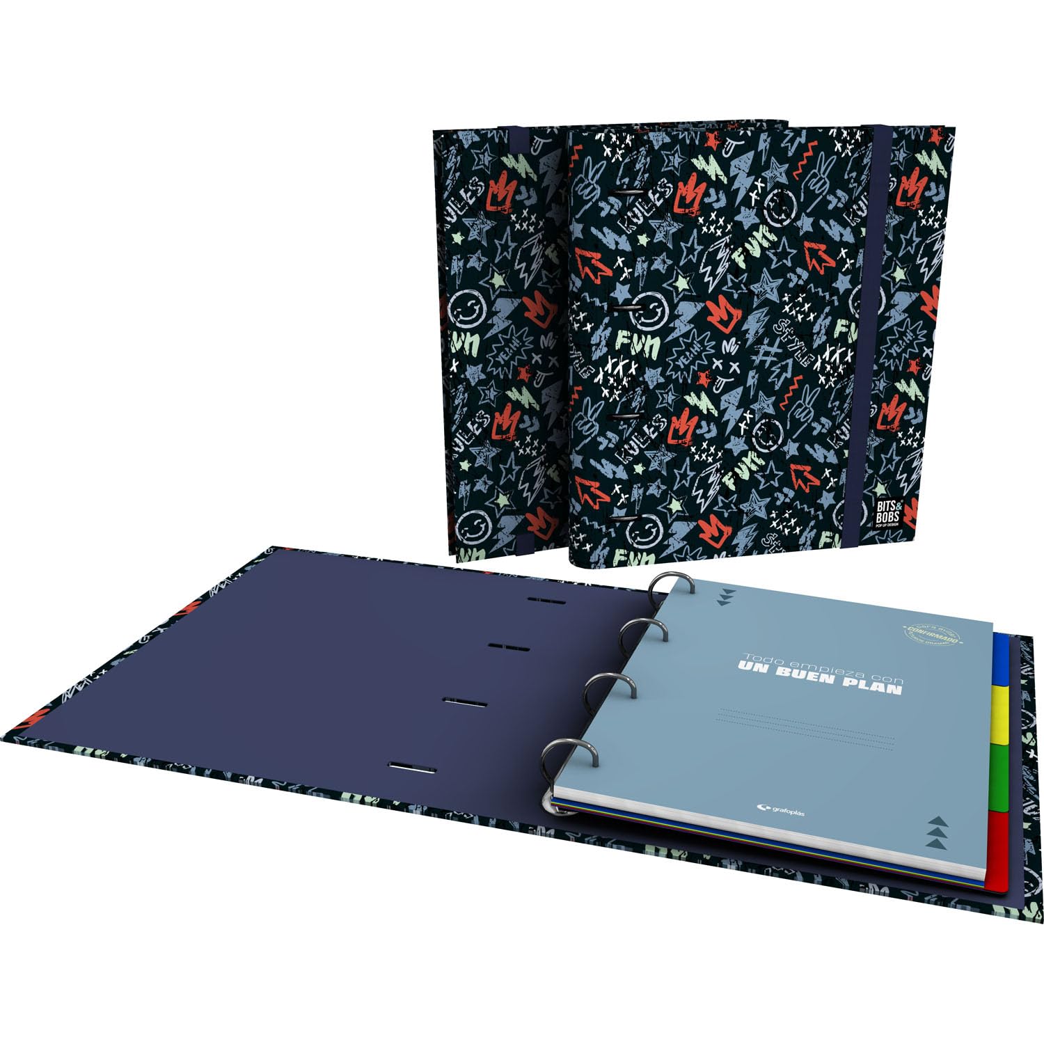 Grafoplas - A4 Ring Binder, Carpebook Bits&Bobs Peace, Includes Refill + dividers + Planner + Stickers + Transparent Envelope, Perfect for schoolchildren