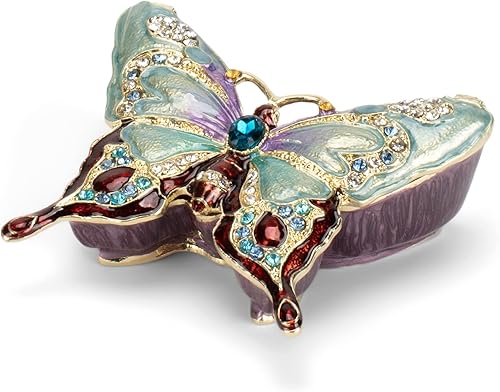 Cottage Garden Caja de baratijas con bisagras esmaltada de metal pintada a mano, mini joyería ornamental, organizador de aretes, figurita