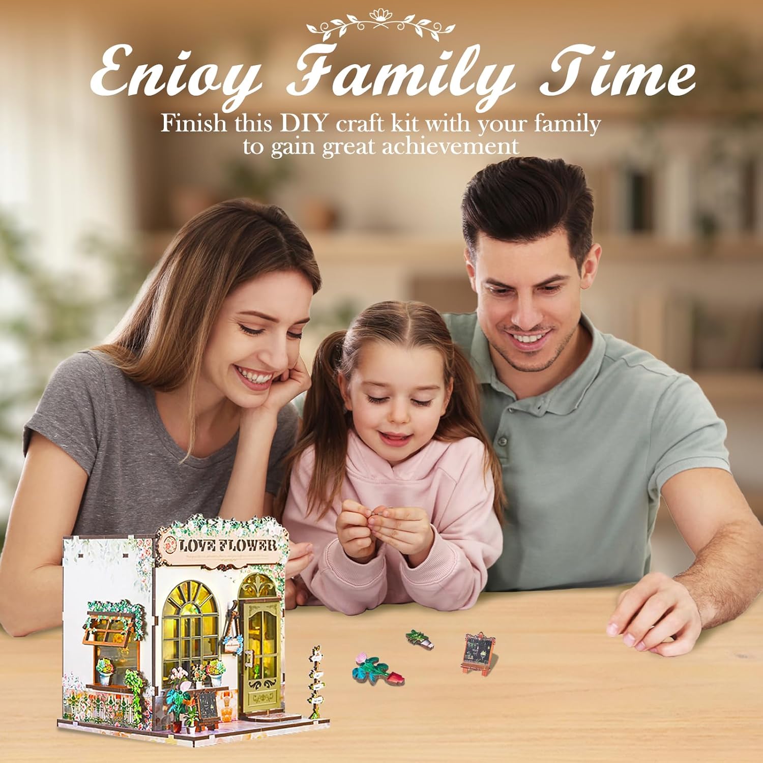 Book Nook Kit – DIY Miniature House Kit with LED Light, 3D Wooden Puzzle Bookshelf Insert Decor, Flower Shop Style Booknook for Adults and Teens, Creative Gift Idea
