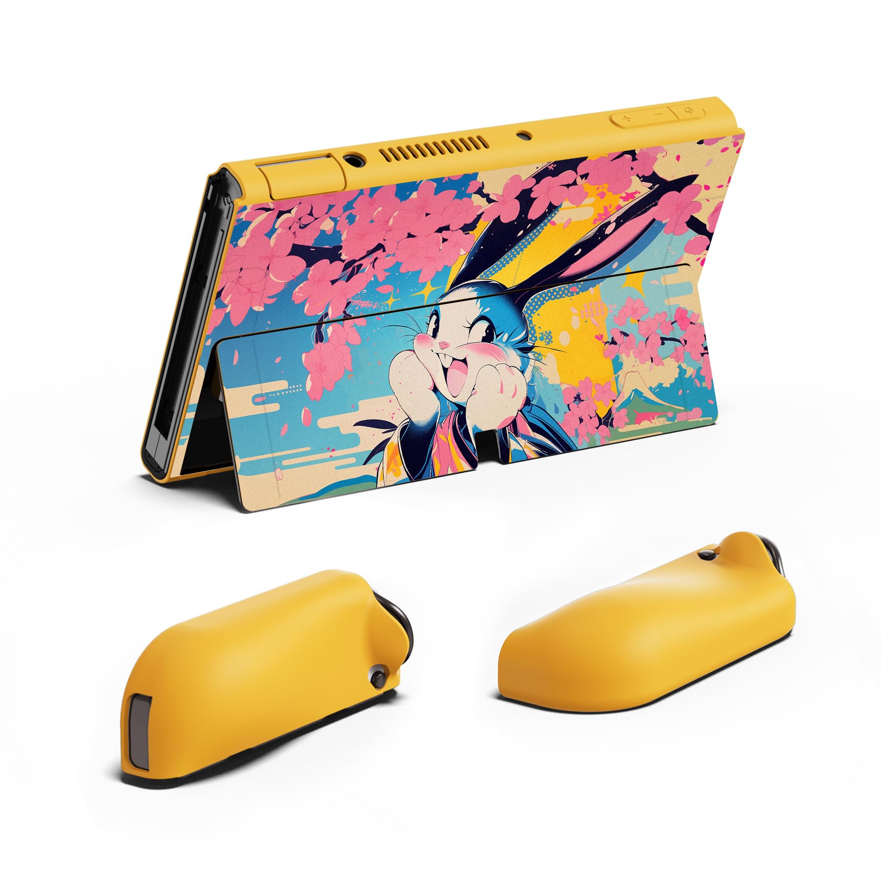 playvital Cover per Nintendo Switch OLED, Custodia Protettiva Copertura TPU Copri Analogici Accessori per Joycon Console, ZealProtect-Coniglietto Pop in Fiore