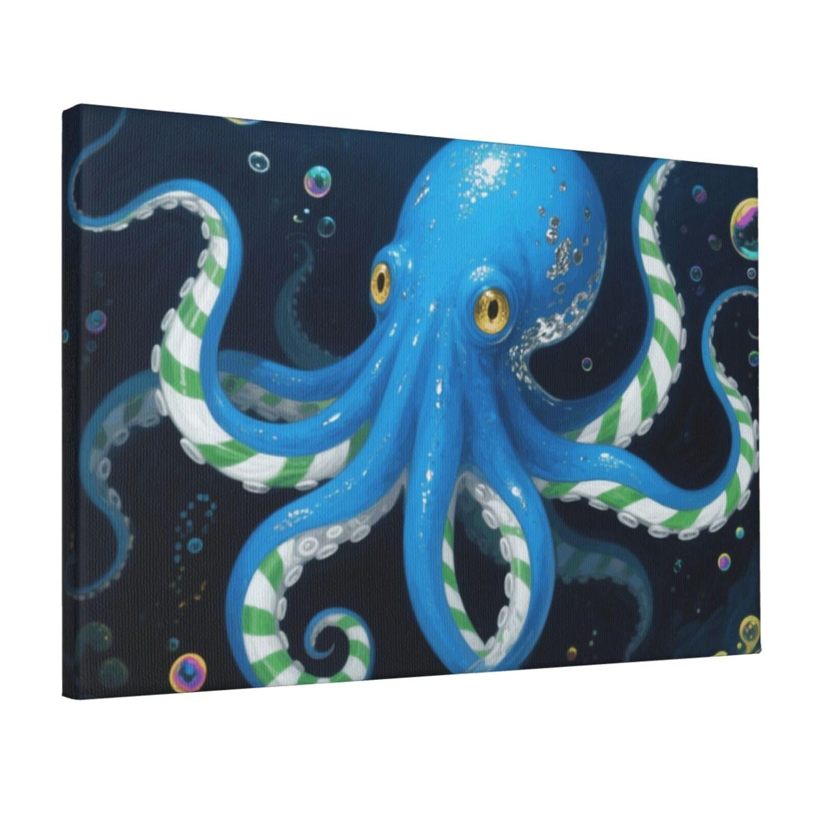 Fodpand Ocean Octopus Unframed Canvas Wall Art,Modern Posters Print Wall Decor Canvas Oil Painting For Bedroom Living Room Bathroom Wall Hanging Artwork Ready To Hang 12"X18"