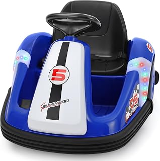 ELEMARA Bumper Cars for Toddlers,2.2 Mph Max, 12v Electric Ride On Toys with Remote Control, Big Wheels, 360 Degree-Spin Baby Electric Car with DIY Stickers, Bluetooth, Music, LED Light, Blue
