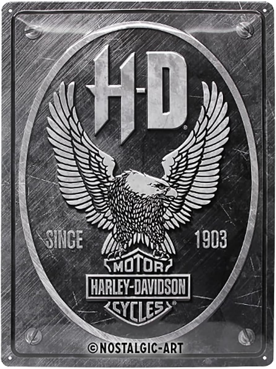 Nostalgic-ArtRetro Tin Sign – Harley-Davidson – Metal Eagle – Gift idea for Motorcycle Fans, Plaque, Vintage Design for Decoration, 30 x 40 cm