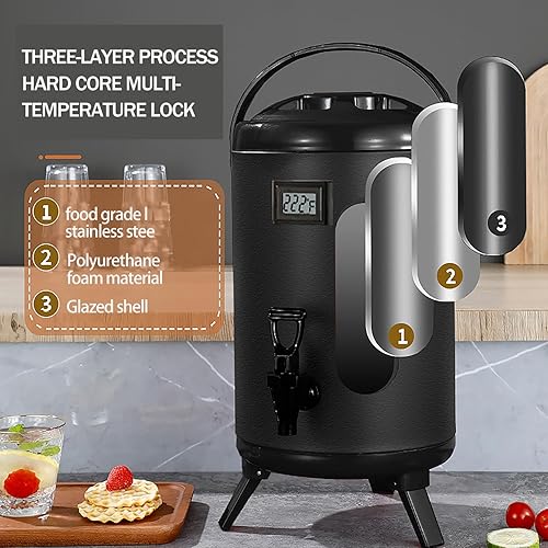 Miniatura 2 de Dispensador de bebidas aislado, dispensador de bebidas calientes de acero inoxidable 304 grueso de grado alimenticio, urna de agua caliente y fría