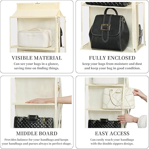 Miniatura 10 de Remittur Organizador de bolso colgante de 8 rejillas en 1 paquete con cremalleras dobles, organizador de bolso visible para armario, soporte de