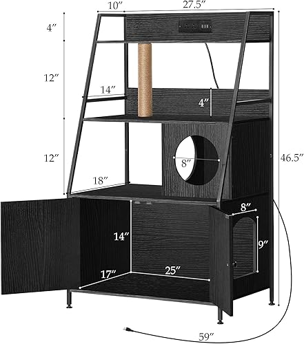 Miniatura 3 de LING RUI Caja de arena con 2 estantes de almacenamiento, caja de arena alta para gatos, muebles ocultos con estación de carga, muebles de interior