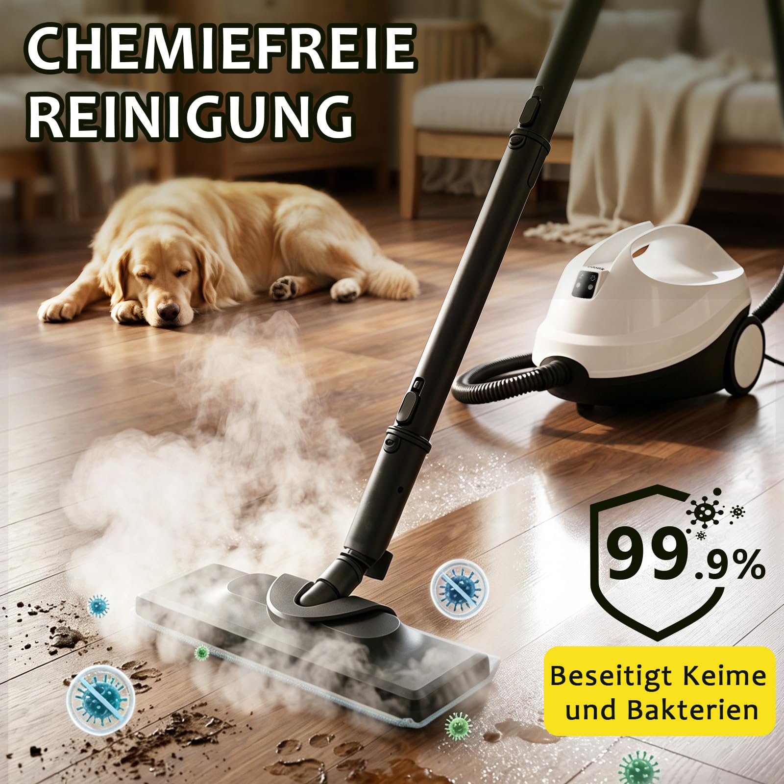 Dampfreiniger, tragbarer Dampfreiniger für den Haushalt, 120 °C Hochtemperaturdampf mit 20 Zubehörteilen, ideal für Böden, Sofas, Fenster, Möbel und Küche