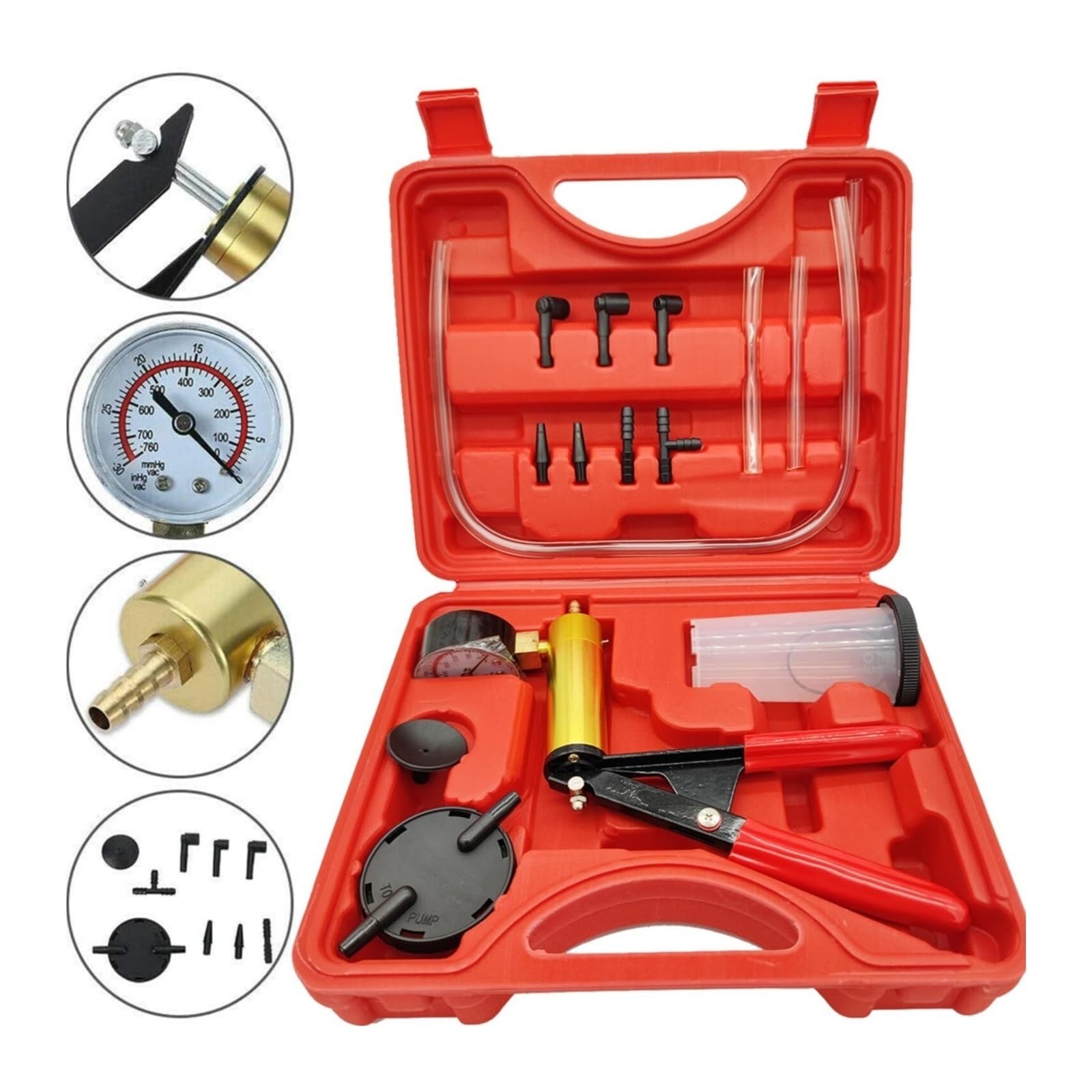 Bomba de vacío, Kit de bomba de vacío de purga de freno Manual, herramientas de prueba de bomba de pistola de vacío, medidor de presión de vacío de bombeo de freno de coche