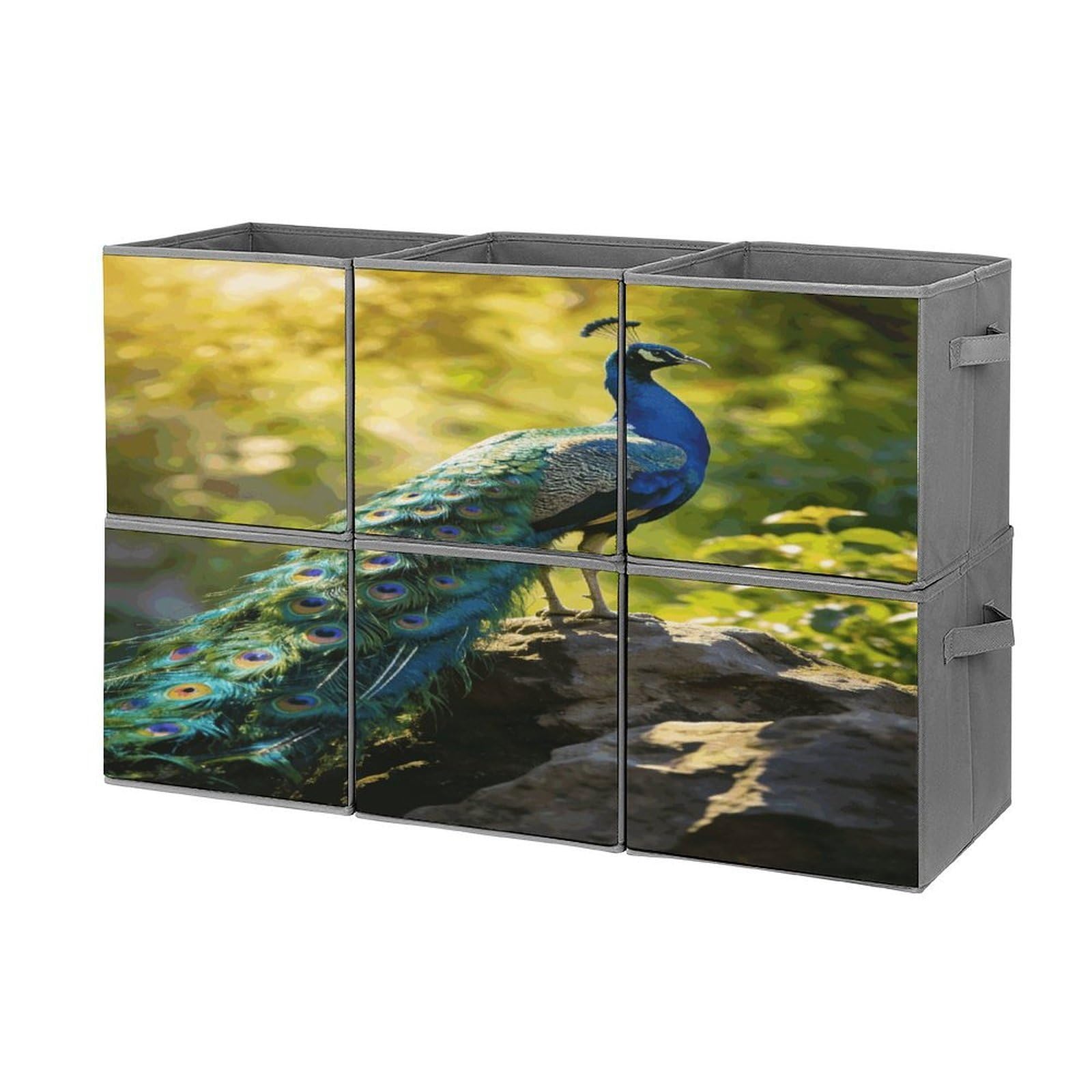 Fodpand Style Beautiful Peacock Cube Bins With Double Handles,Set Of 6 Cube Organizer, Stackable And Foldable Storage Bins For Organization, Closet, Shelves, Offices