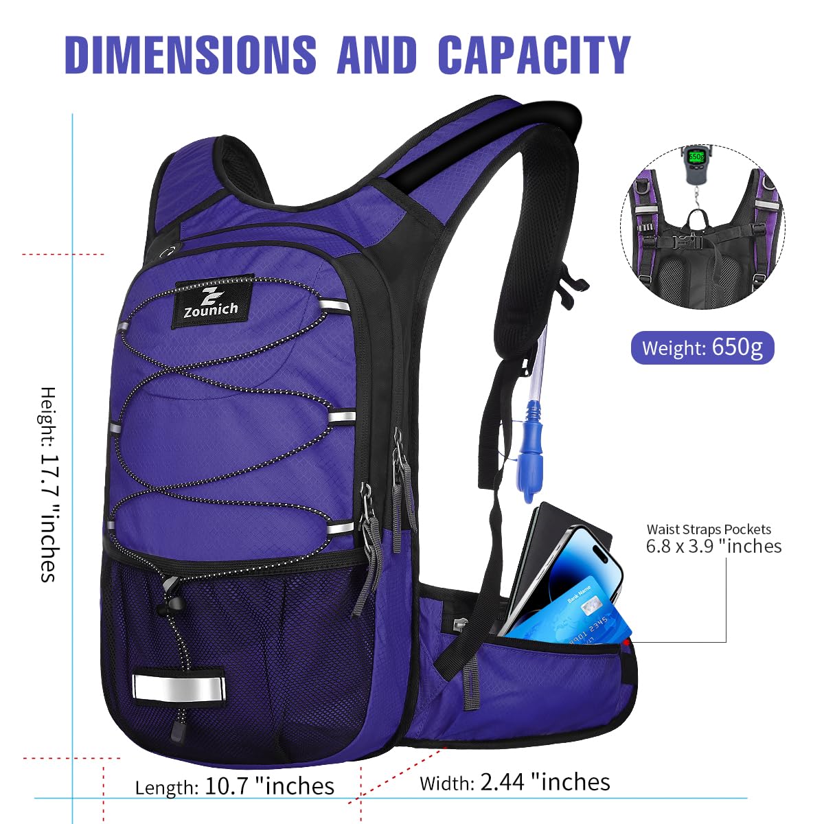 Zounich Hydration Backpack With 3L Water Bladder - Breathable Running Pack For Hiking, Cycling & Outdoor Adventures
