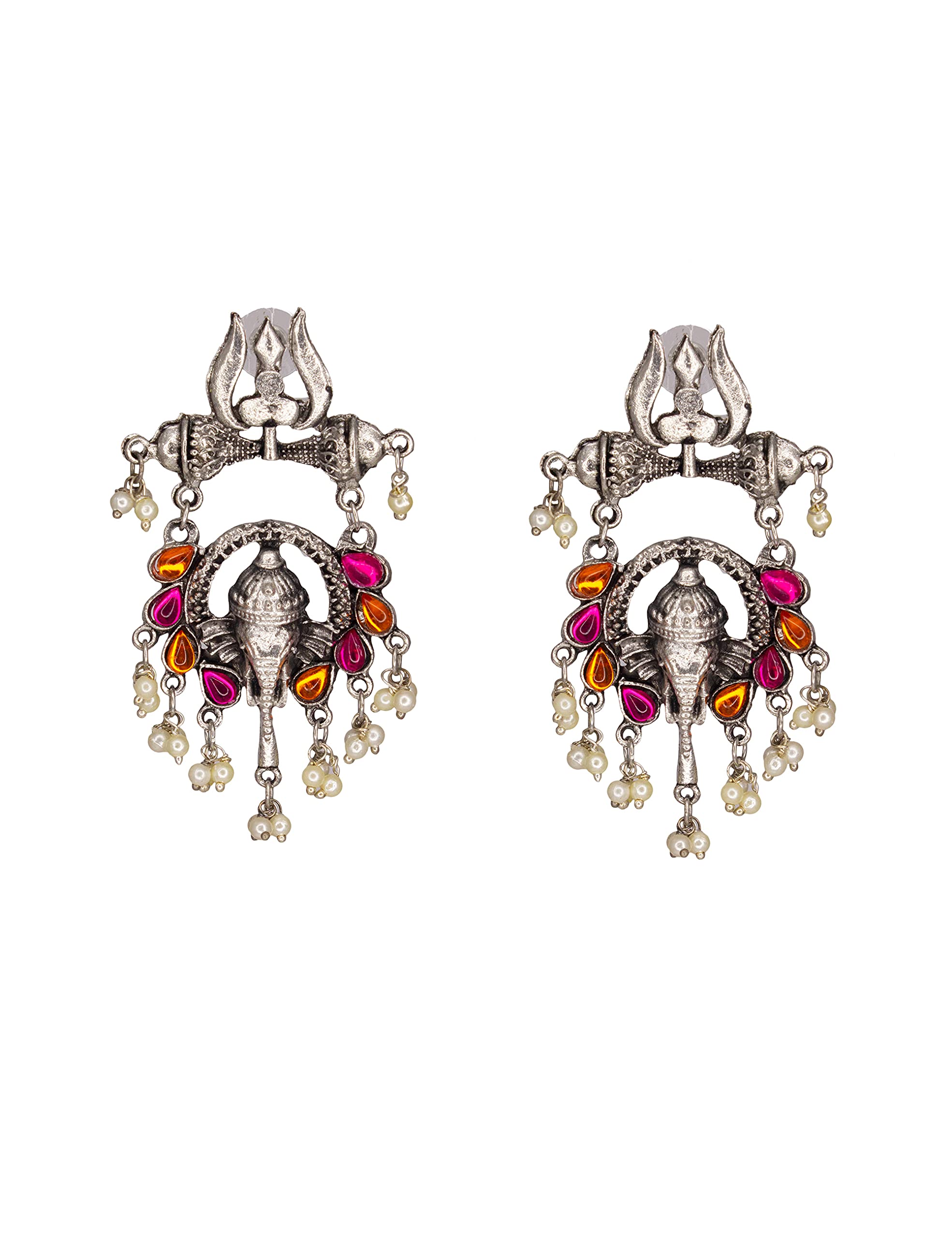AbhinnGanpati Studs Studded with Pink and Orange Kundan Stones Dangler Earrings for Women