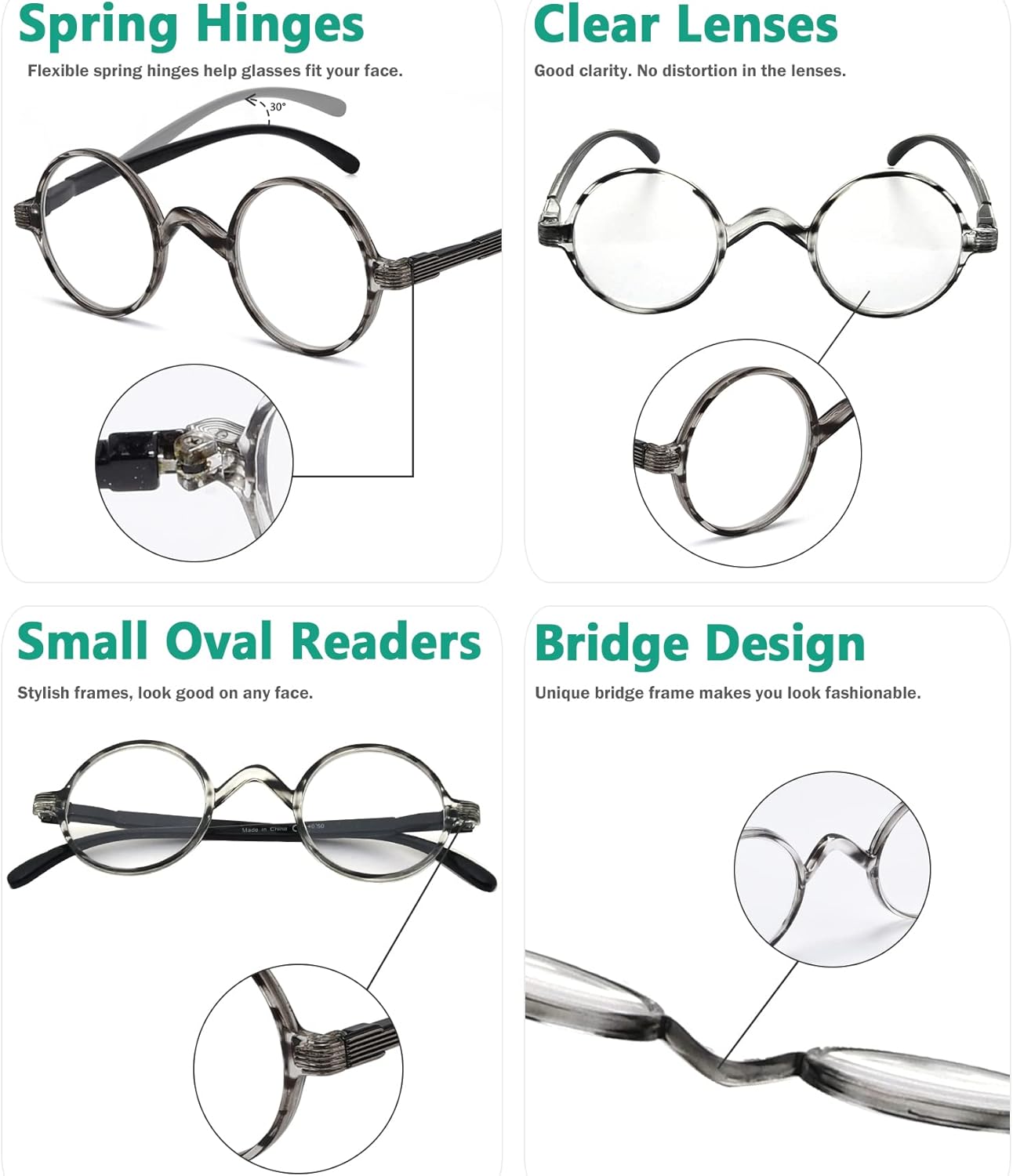 Miniatura 5 de Eyekepper Gafas de lectura redondas un poco más grandes que vintage profesor lectores ovalados (negro)